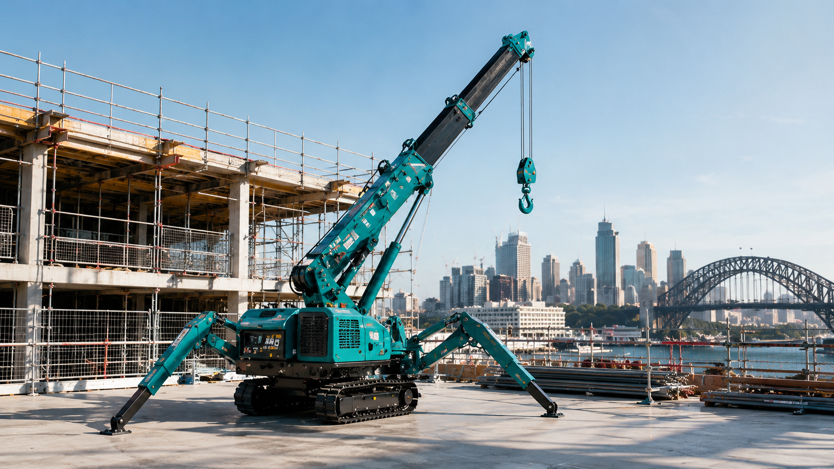 Maeda mini crane on a construction deck